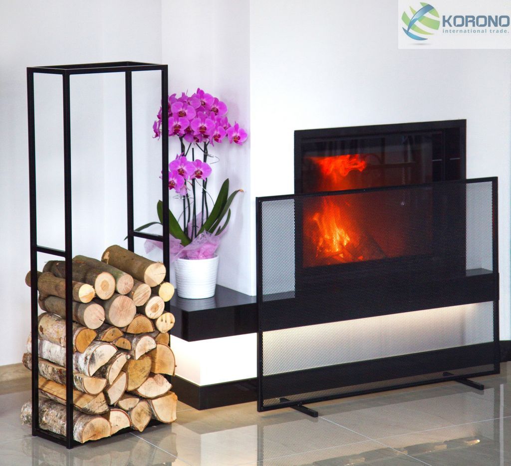 Holzkorb mit Kamin- Bildschirm