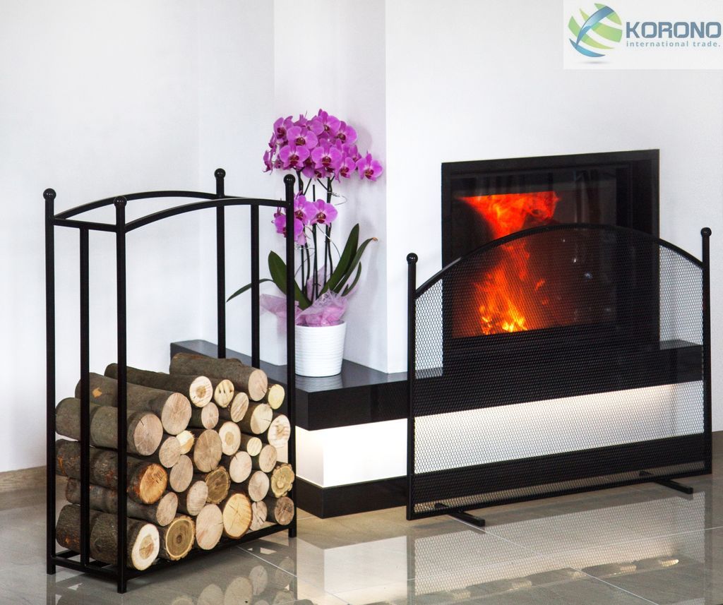 Holzkorb mit Kamin-Bildschirm