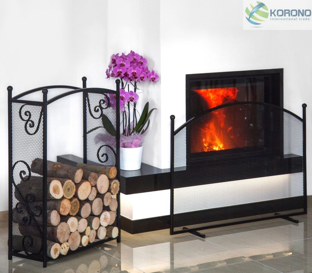 Holzkorb mit Kamin- Bildschirm